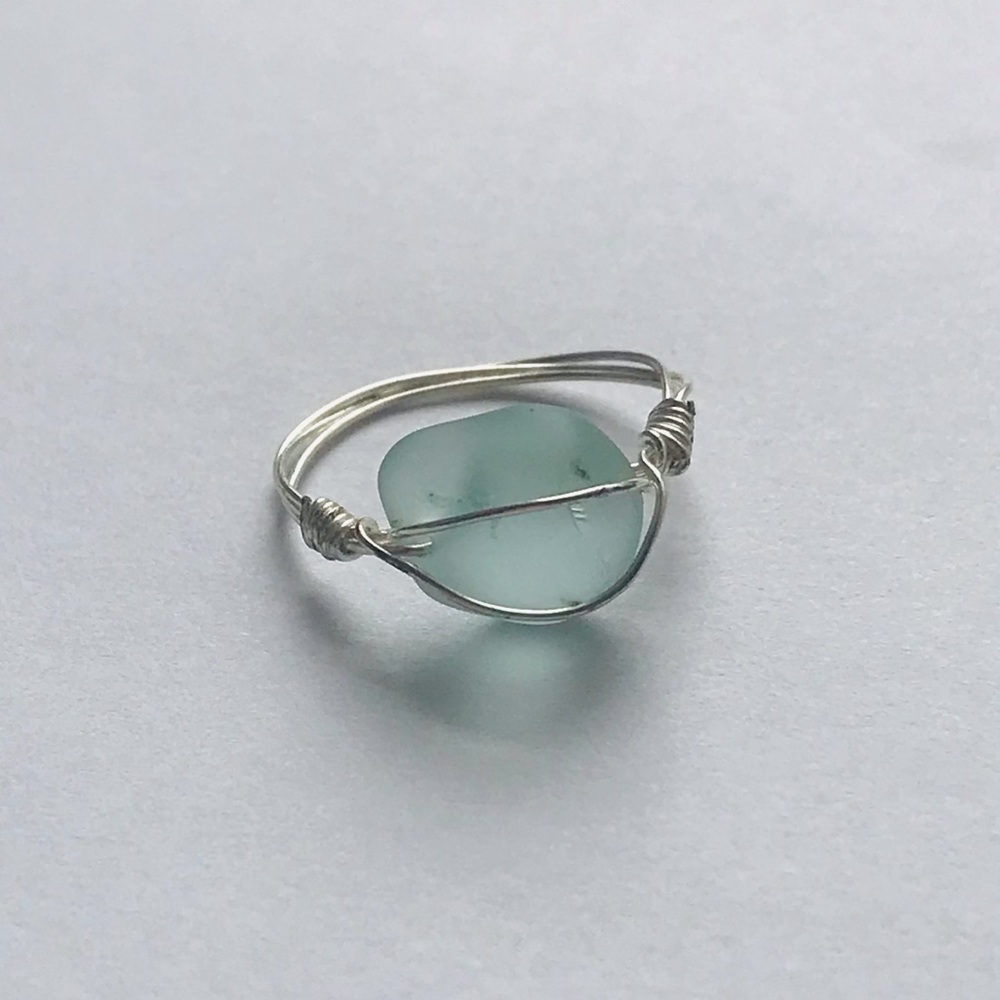 Handmade Blue Crystal Silver Wire Ring